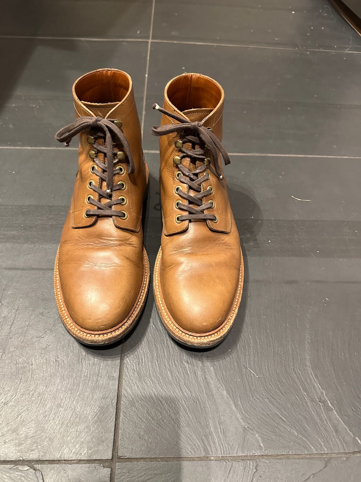 Photo by newenglandoldstyle on March 18, 2025 of the Grant Stone Diesel Boot in Horween Dune Chromexcel.