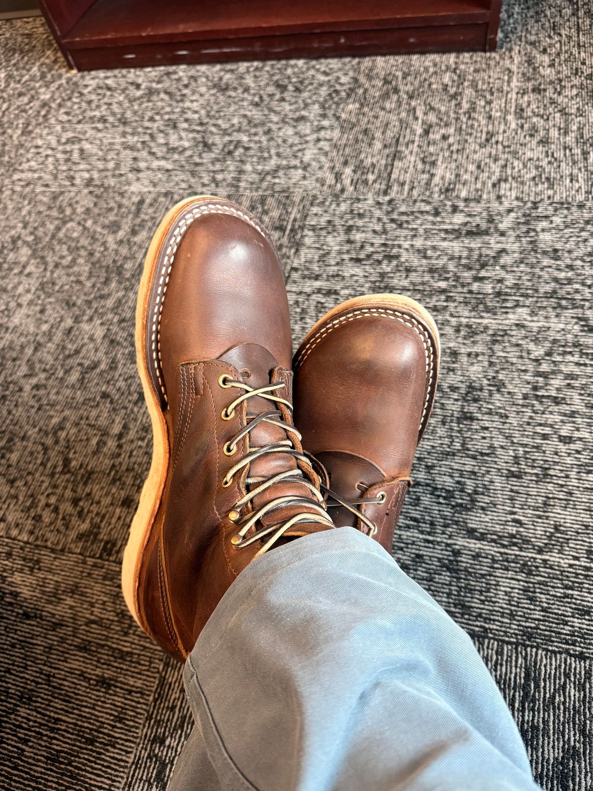 Photo by Shipwrx on November 20, 2025 of the Nicks Traveler in Horween Orange Predator.