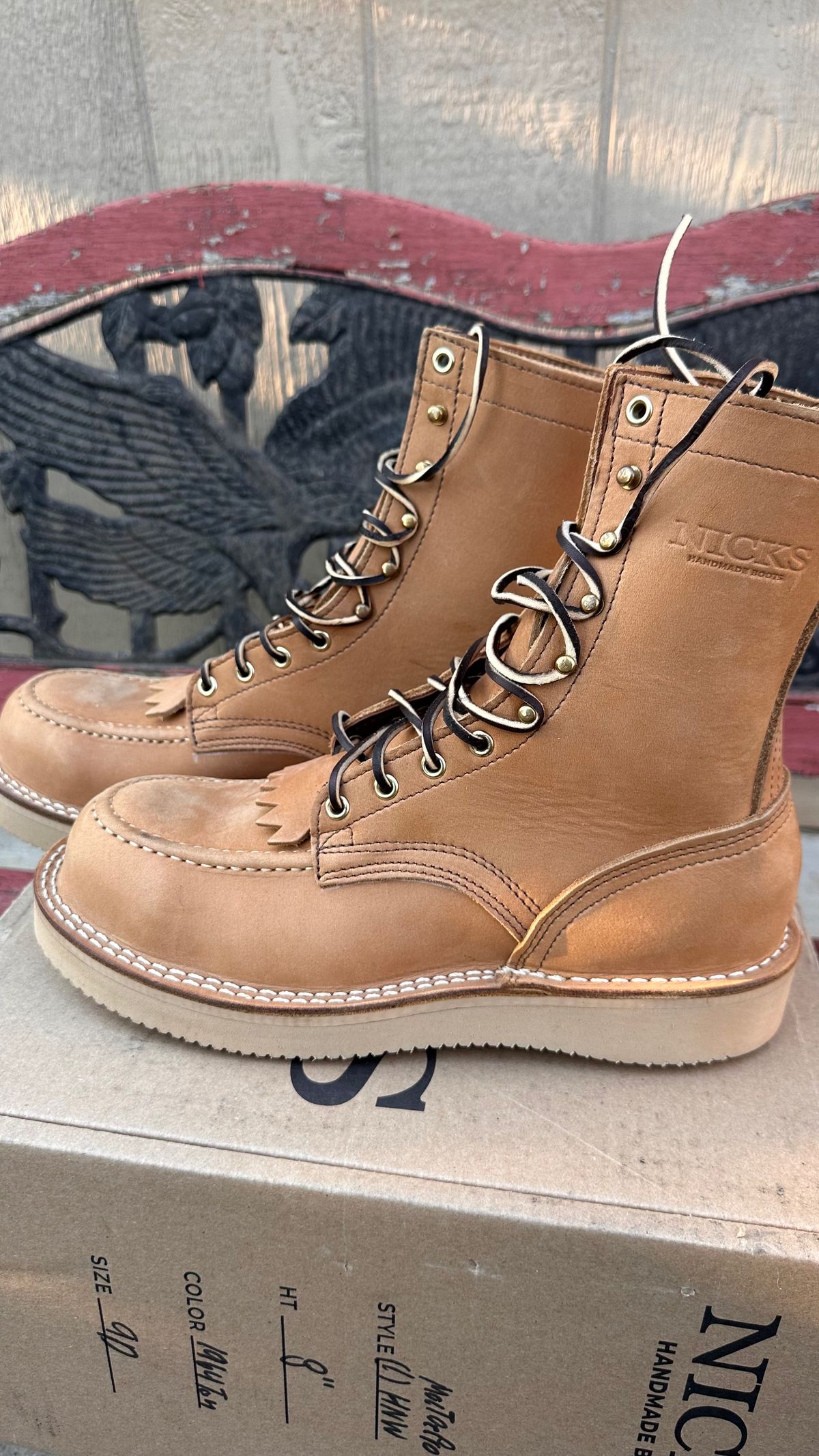 Photo by KuKuSparky on October 1, 2024 of the Nicks Moc Toe Pro in Seidel 1964 Tan.