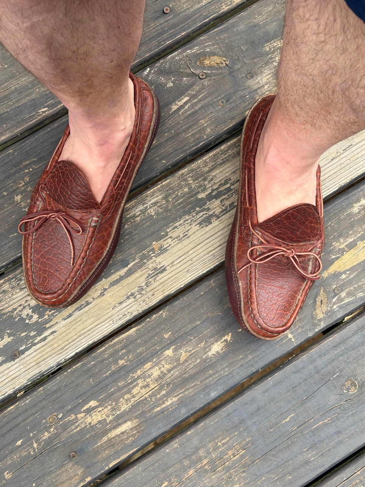 Photo by BigDawg308 on May 6, 2026 of the Russell Moccasin Co. O’neida in Law Tanning Cognac Big Horn Shrunken Bison.
