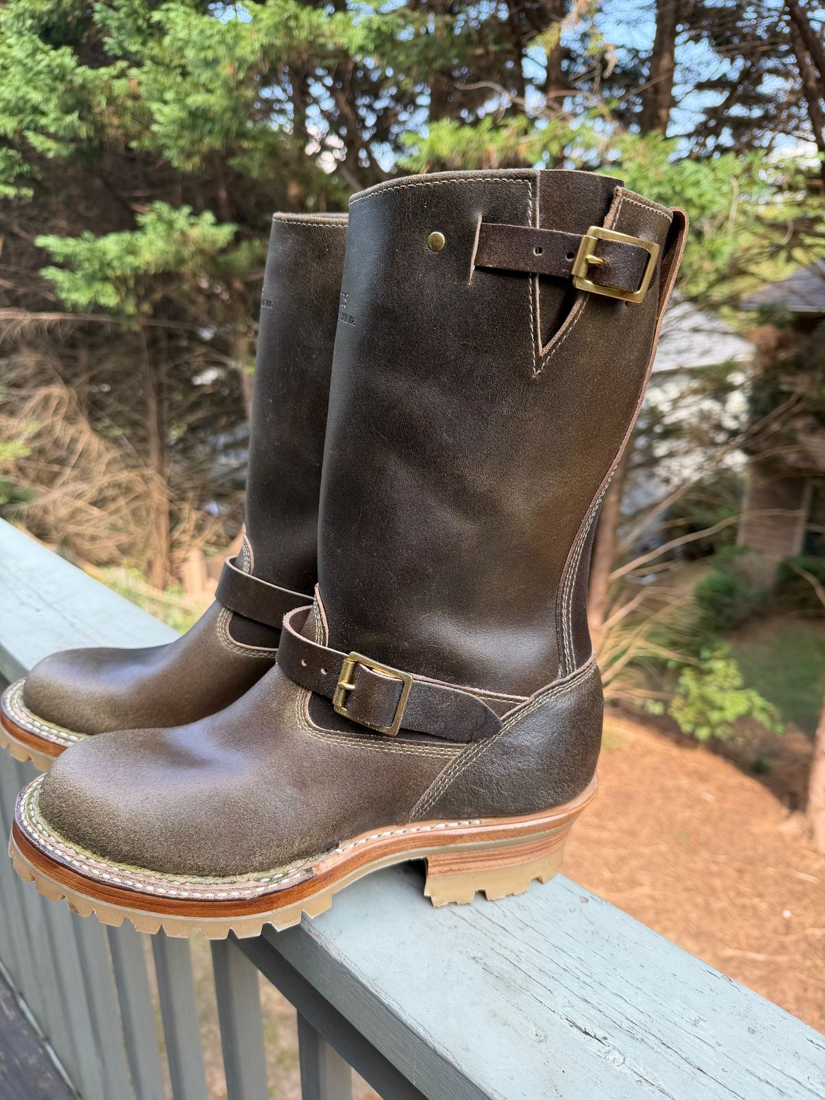 Photo by BigDawg308 on September 22, 2025 of the White's Nomad Engineer Boots in Horween Dark Olive Waxed Flesh.