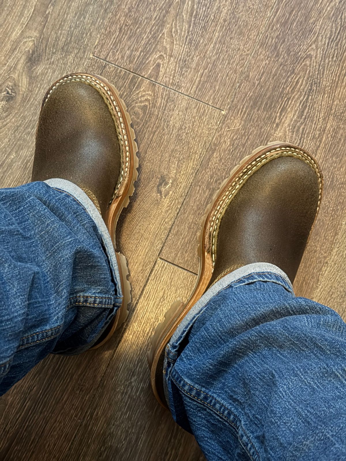 Photo by BigDawg308 on September 26, 2025 of the White's Nomad Engineer Boots in Horween Dark Olive Waxed Flesh.