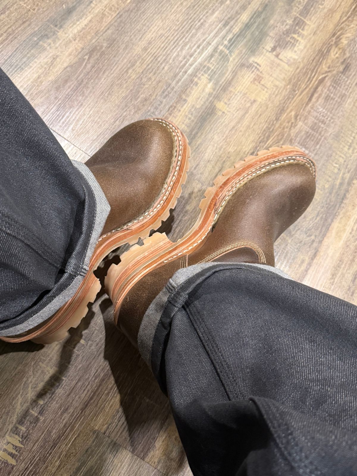 Photo by BigDawg308 on March 12, 2026 of the White's Nomad Engineer Boots in Horween Dark Olive Waxed Flesh.