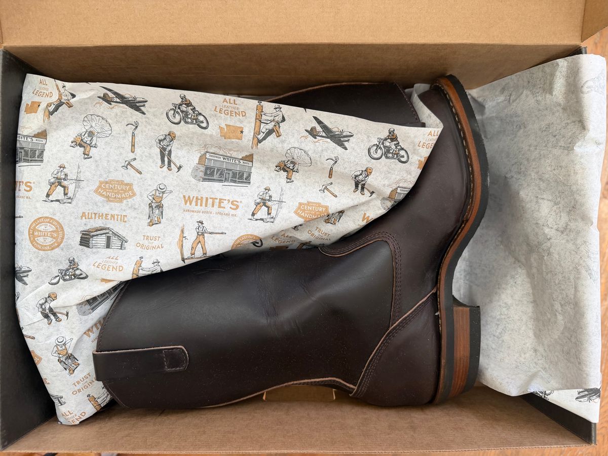 Photo by BigDawg308 on October 22, 2025 of the White's x Harley Davidson Stockman Pull On in Horween Overdyed Brown Chromexcel.