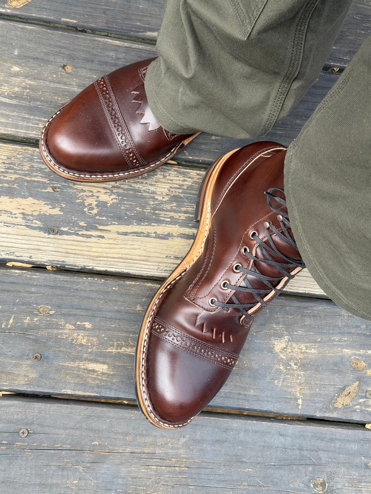 Photo by BigDawg308 on December 21, 2025 of the White's MP-Sherman Toe Cap in Horween Brown Chromexcel Horsehide.