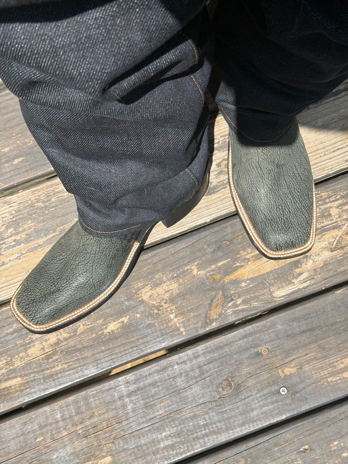 Photo by BigDawg308 on June 27, 2026 of the Rios of Mercedes Cowboy Boots in Black Poseidon Goat & Maraschino Red Kidskin.