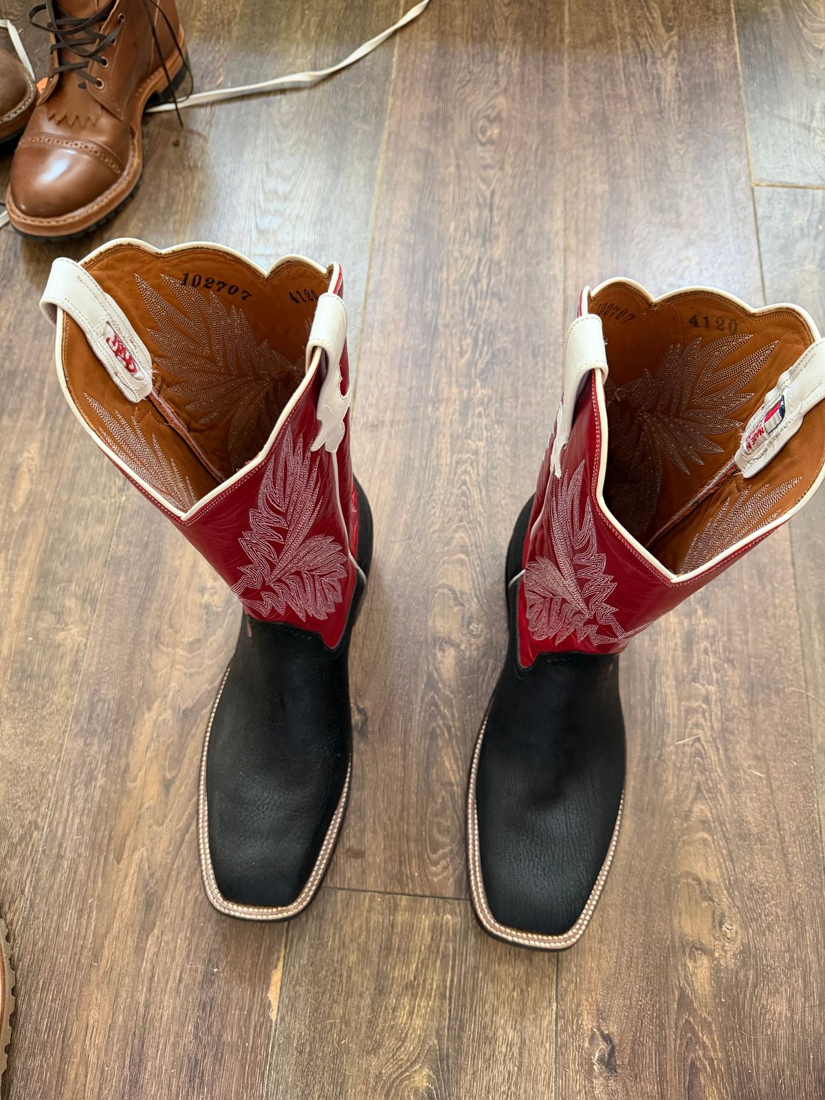 Photo by BigDawg308 on June 29, 2026 of the Rios of Mercedes Cowboy Boots in Black Poseidon Goat & Maraschino Red Kidskin.