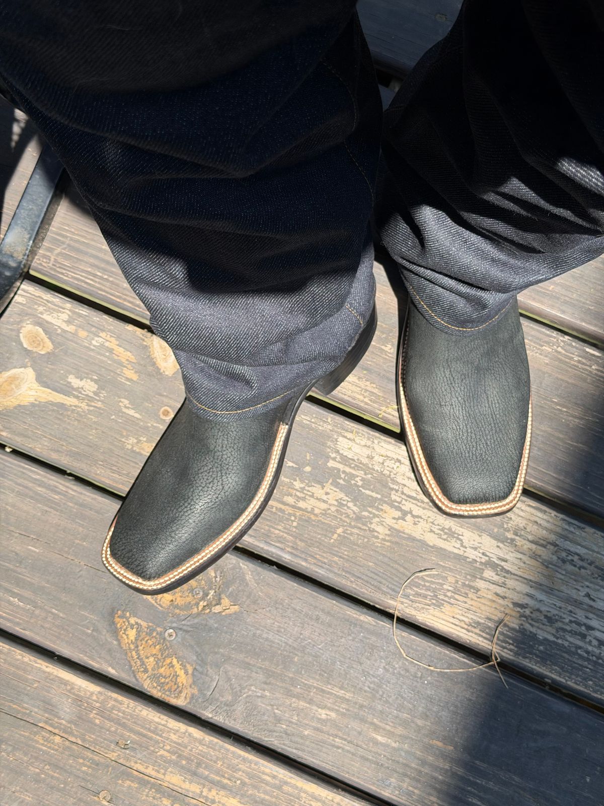 Photo by BigDawg308 on June 30, 2026 of the Rios of Mercedes Cowboy Boots in Black Poseidon Goat & Maraschino Red Kidskin.