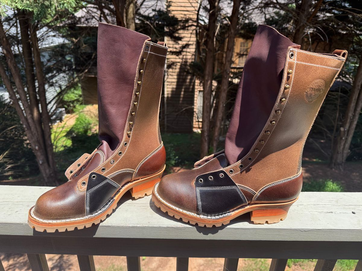 Photo by BigDawg308 on July 9, 2025 of the Frank's Boots Type 2 Highlander in Horween Cinnamon Waxed Flesh & Horween Natural Waxed Flesh & Horween Black Waxed Flesh.