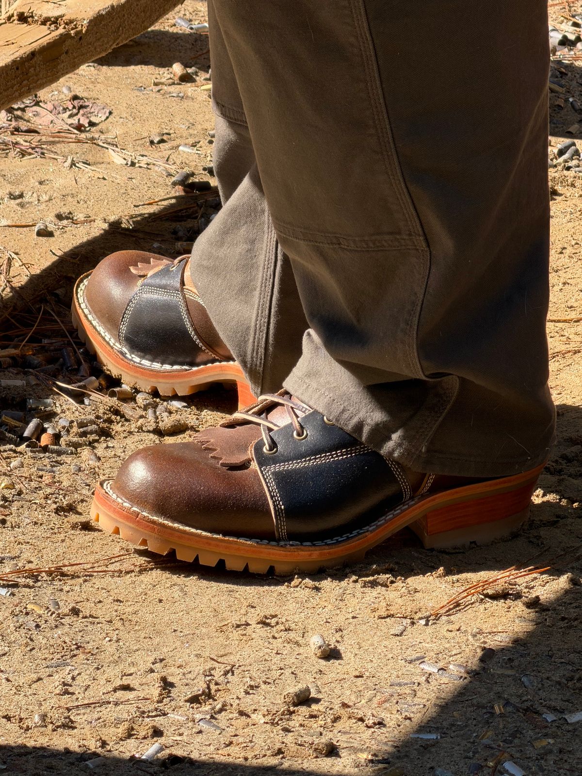 Photo by BigDawg308 on October 31, 2025 of the Frank's Boots Type 2 Highlander in Horween Cinnamon Waxed Flesh & Horween Natural Waxed Flesh & Horween Black Waxed Flesh.