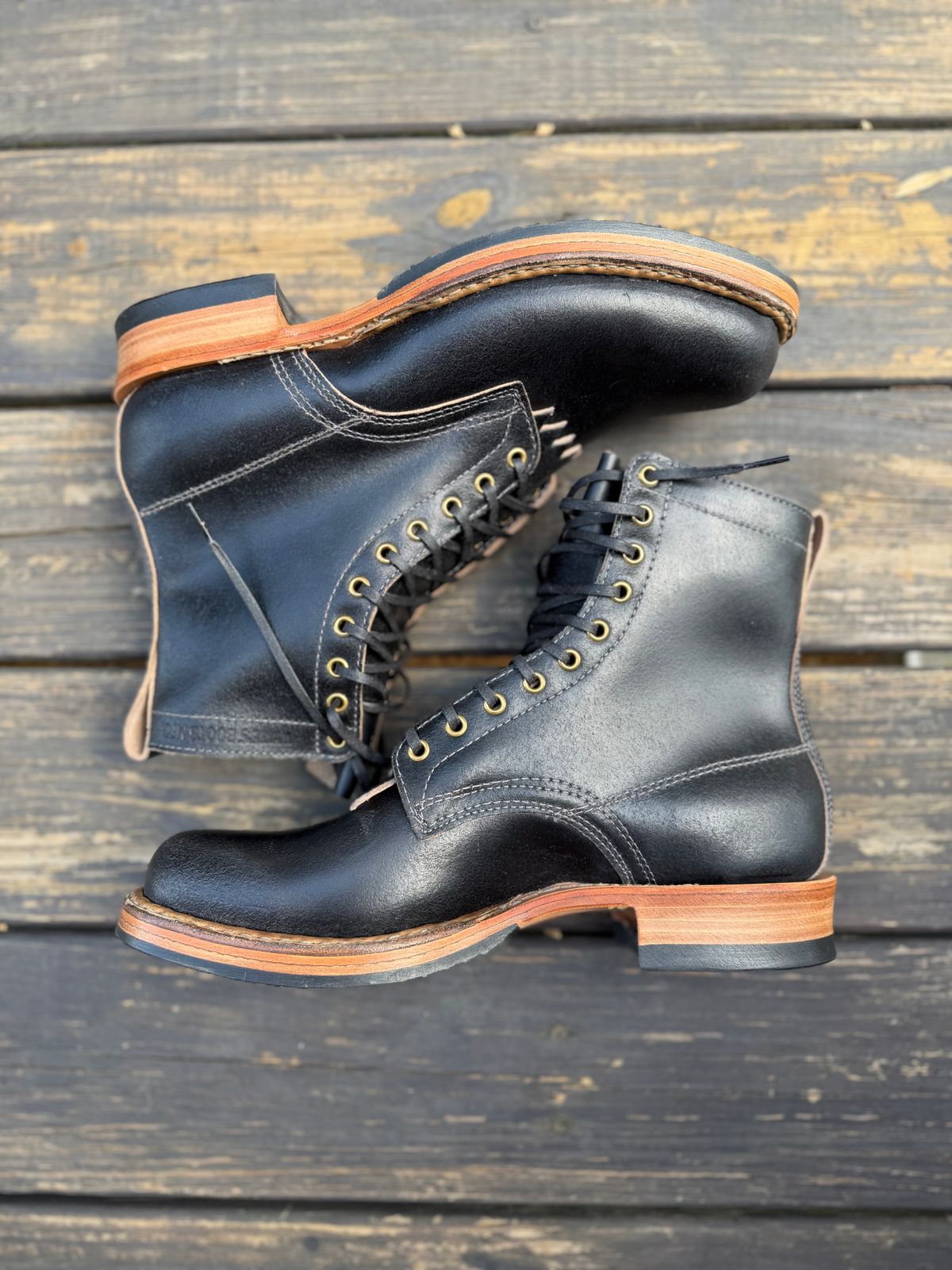 Photo by BigDawg308 on March 11, 2026 of the White's x Division Road Semi-Dress 375 in Horween Black Waxed Flesh.