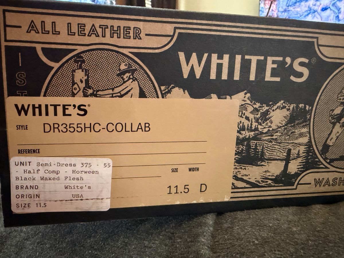 Photo by BigDawg308 on March 11, 2026 of the White's x Division Road Semi-Dress 375 in Horween Black Waxed Flesh.