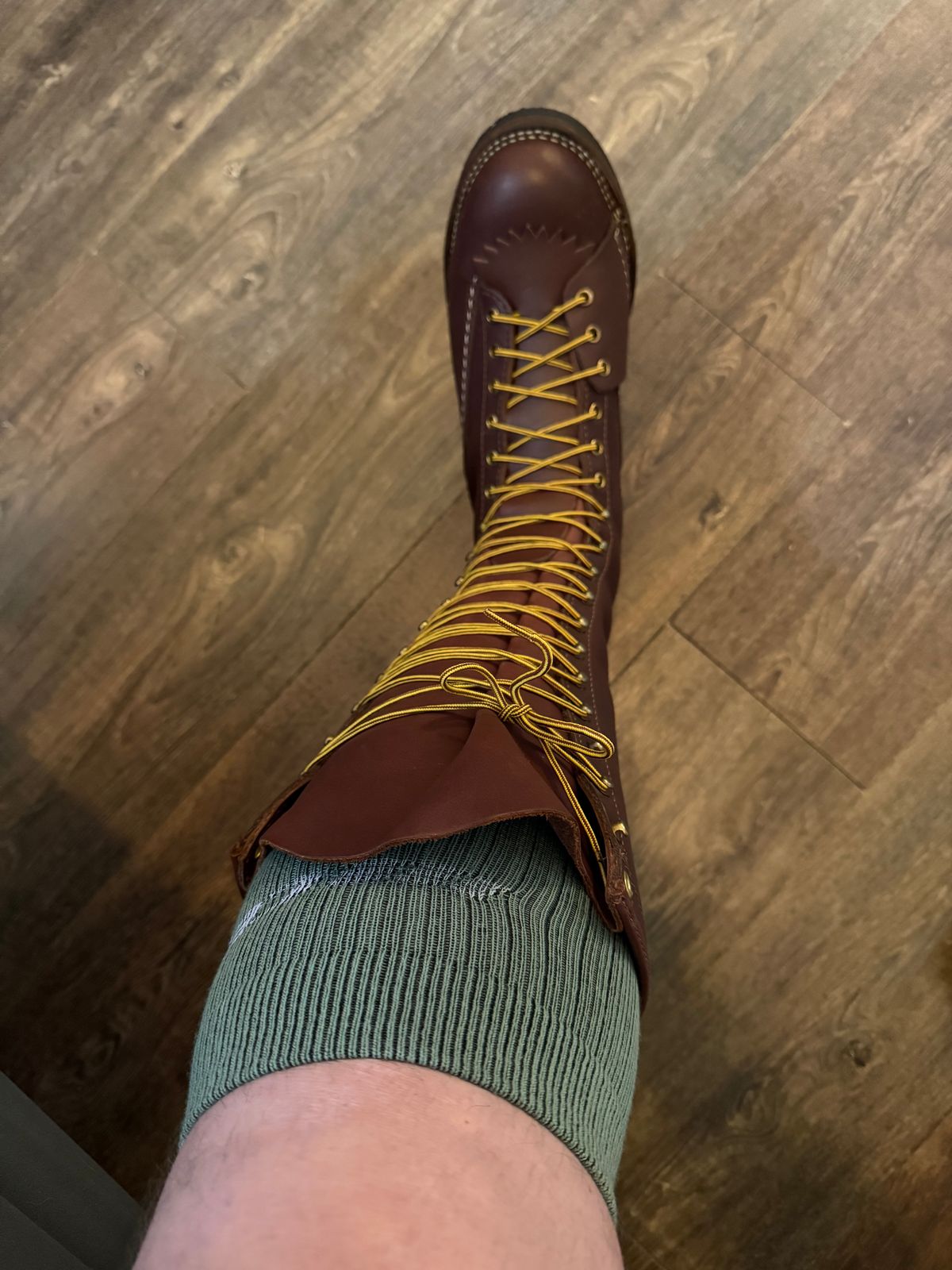 Photo by BigDawg308 on May 10, 2025 of the Wesco Highliner in Seidel Walnut Oil Tan.