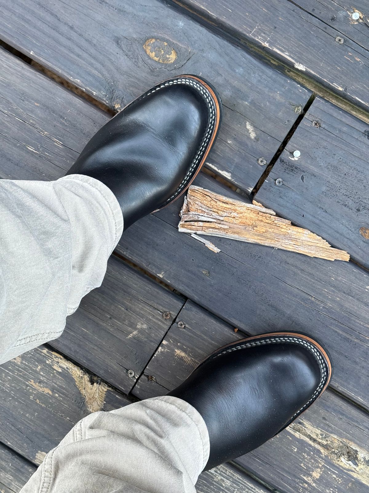 Photo by BigDawg308 on July 3, 2025 of the Wesco Mister Lou in Horween Black Chromexcel Horsehide.