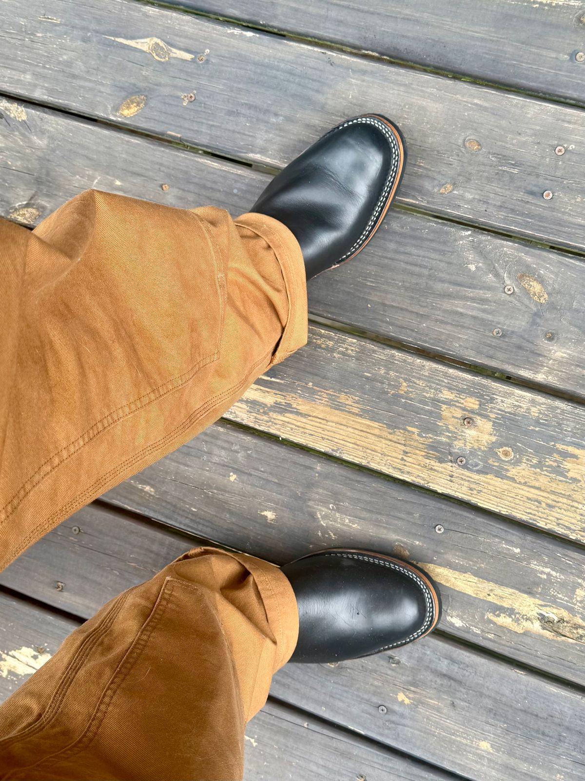Photo by BigDawg308 on July 19, 2025 of the Wesco Mister Lou in Horween Black Chromexcel Horsehide.