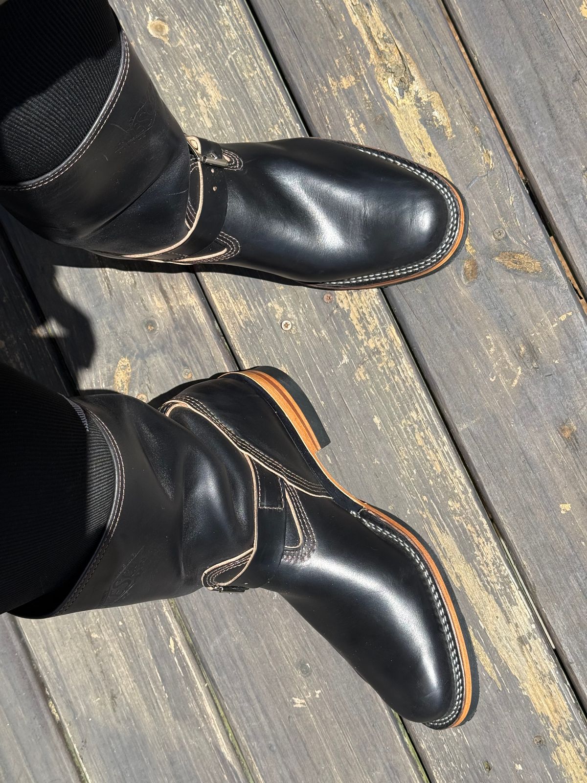 Photo by BigDawg308 on July 2, 2025 of the Wesco Mister Lou in Horween Black Chromexcel Horsehide.