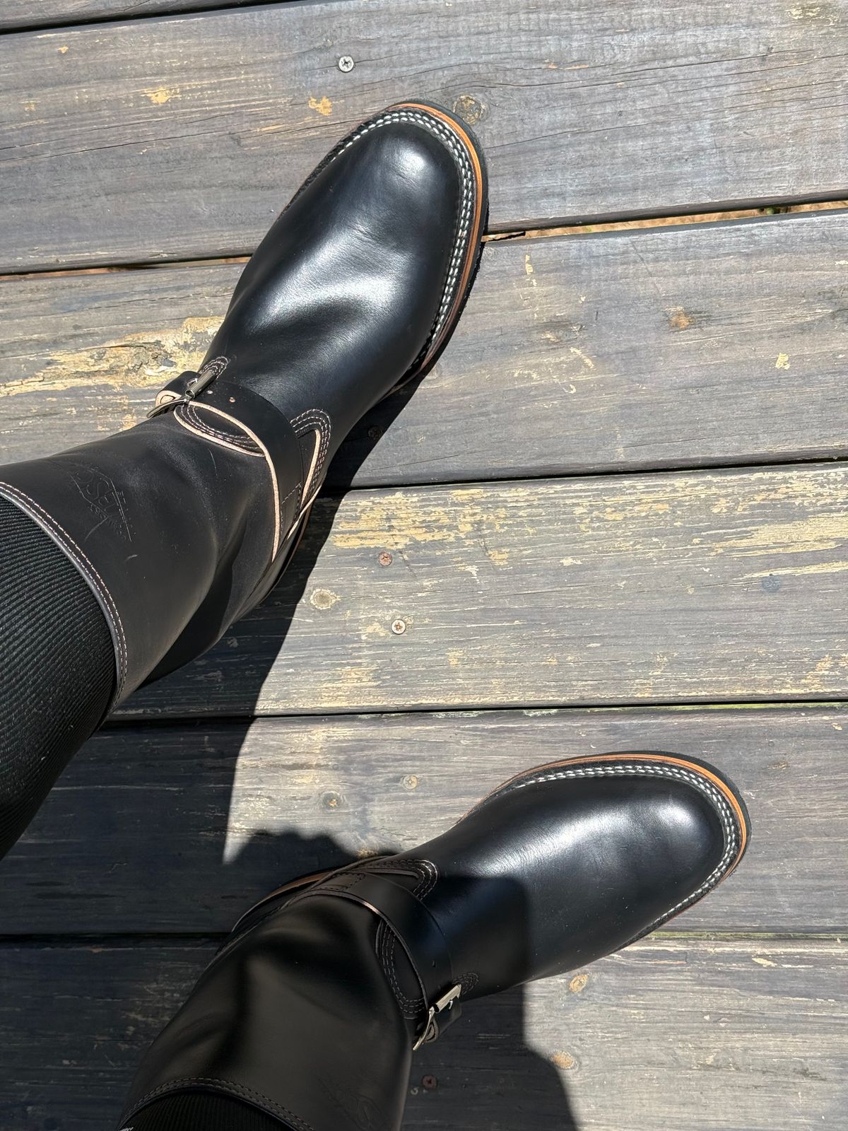 Photo by BigDawg308 on July 2, 2025 of the Wesco Mister Lou in Horween Black Chromexcel Horsehide.