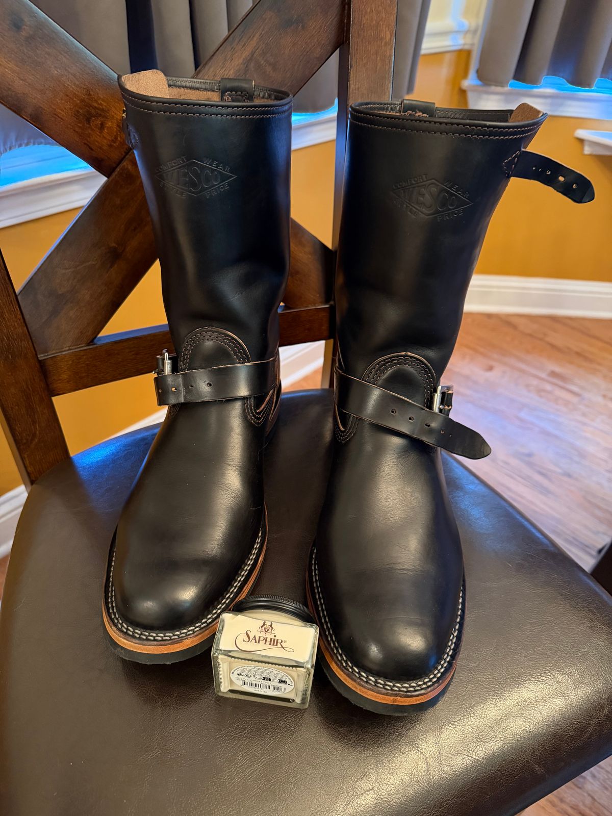 Photo by BigDawg308 on December 30, 2025 of the Wesco Mister Lou in Horween Black Chromexcel Horsehide.