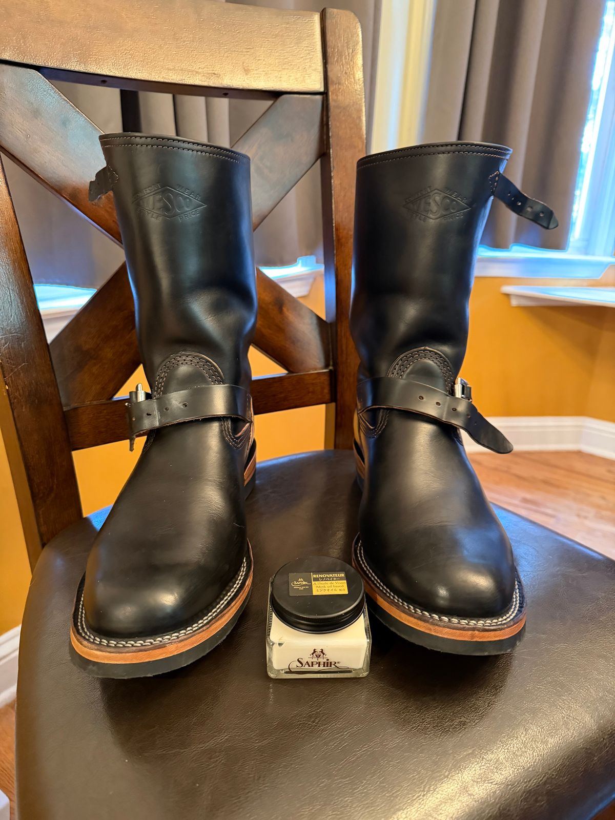 Photo by BigDawg308 on December 30, 2025 of the Wesco Mister Lou in Horween Black Chromexcel Horsehide.