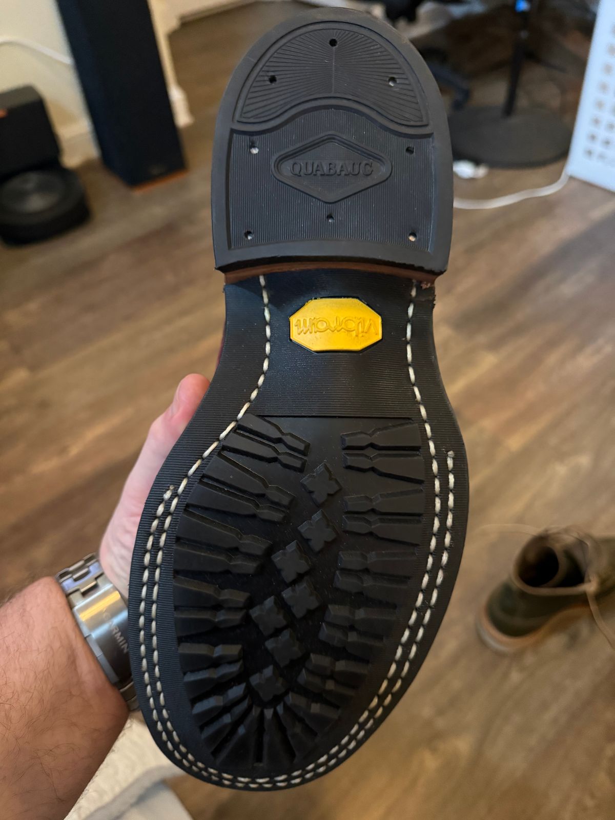 Photo by BigDawg308 on April 24, 2025 of the White's 350 Cruiser in Black Cherry Shrunken Calf & French Almond Shrunken Calf.