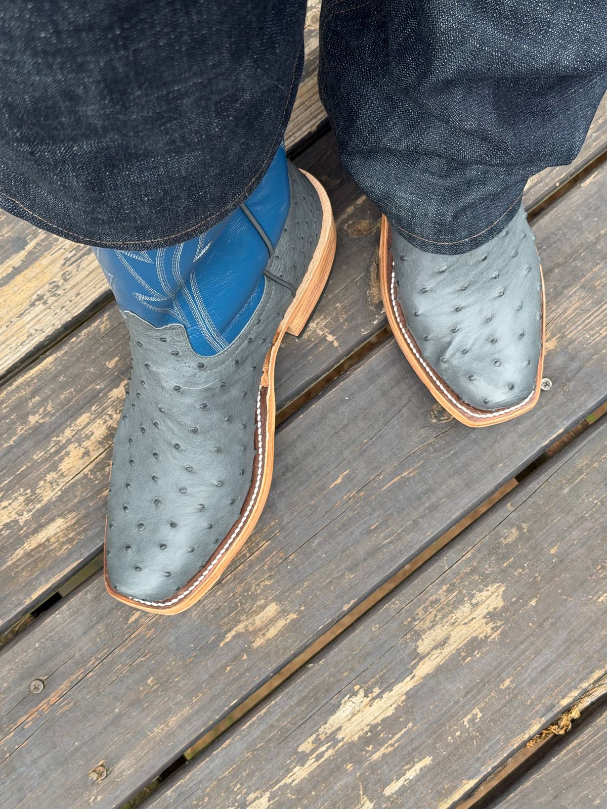 Photo by BigDawg308 on July 3, 2026 of the Anderson Bean Cutter Toe in Full Quill Ostrich & Gloveskin.