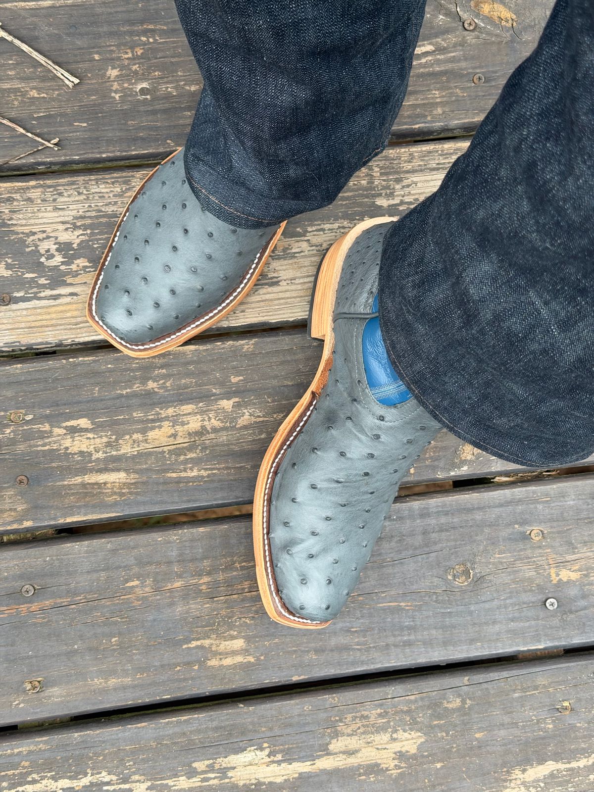 Photo by BigDawg308 on July 3, 2026 of the Anderson Bean Cutter Toe in Full Quill Ostrich & Gloveskin.