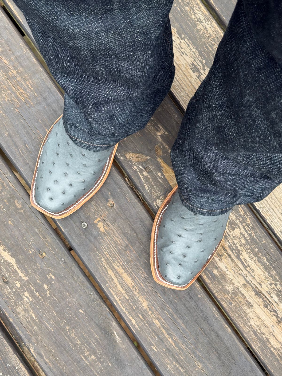 Photo by BigDawg308 on July 3, 2026 of the Anderson Bean Cutter Toe in Full Quill Ostrich & Gloveskin.
