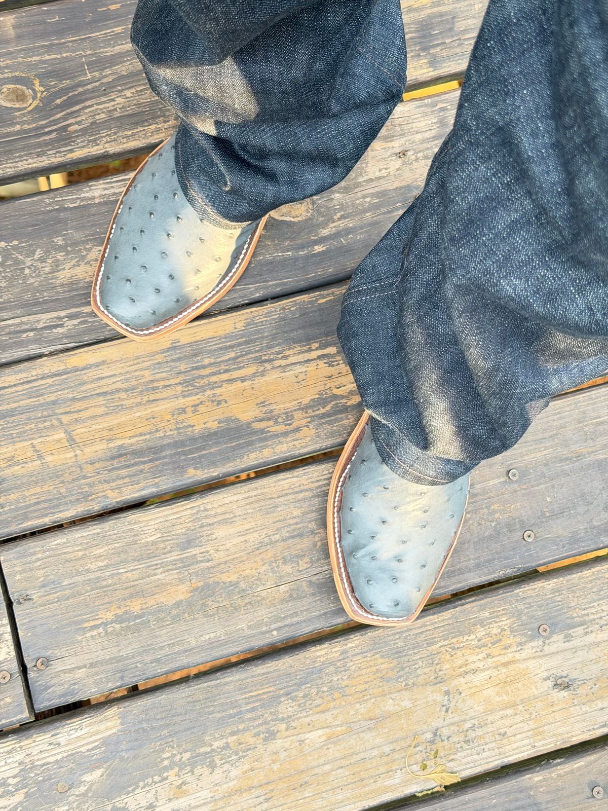 Photo by BigDawg308 on July 4, 2026 of the Anderson Bean Cutter Toe in Full Quill Ostrich & Gloveskin.