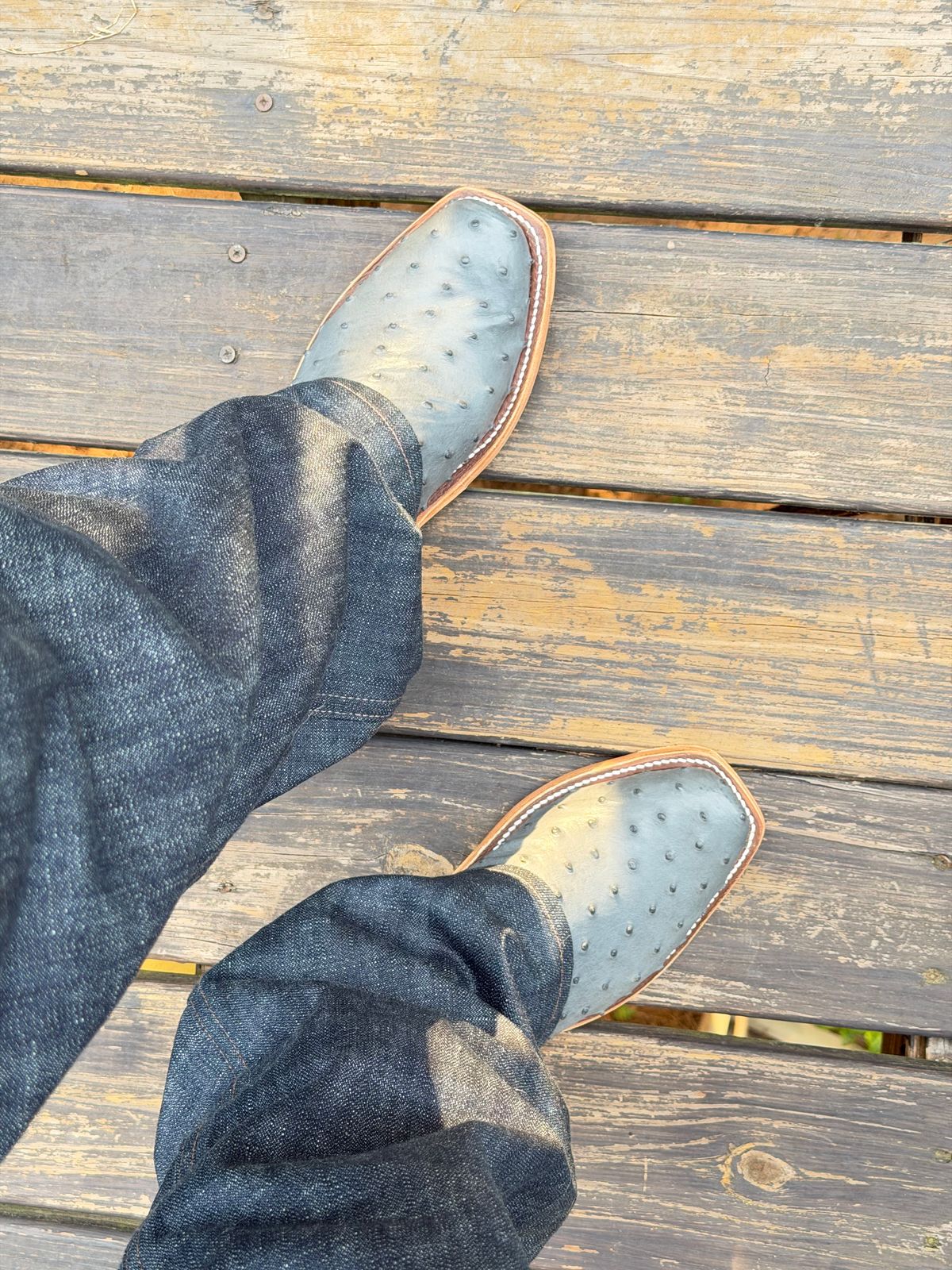 Photo by BigDawg308 on July 4, 2026 of the Anderson Bean Cutter Toe in Full Quill Ostrich & Gloveskin.