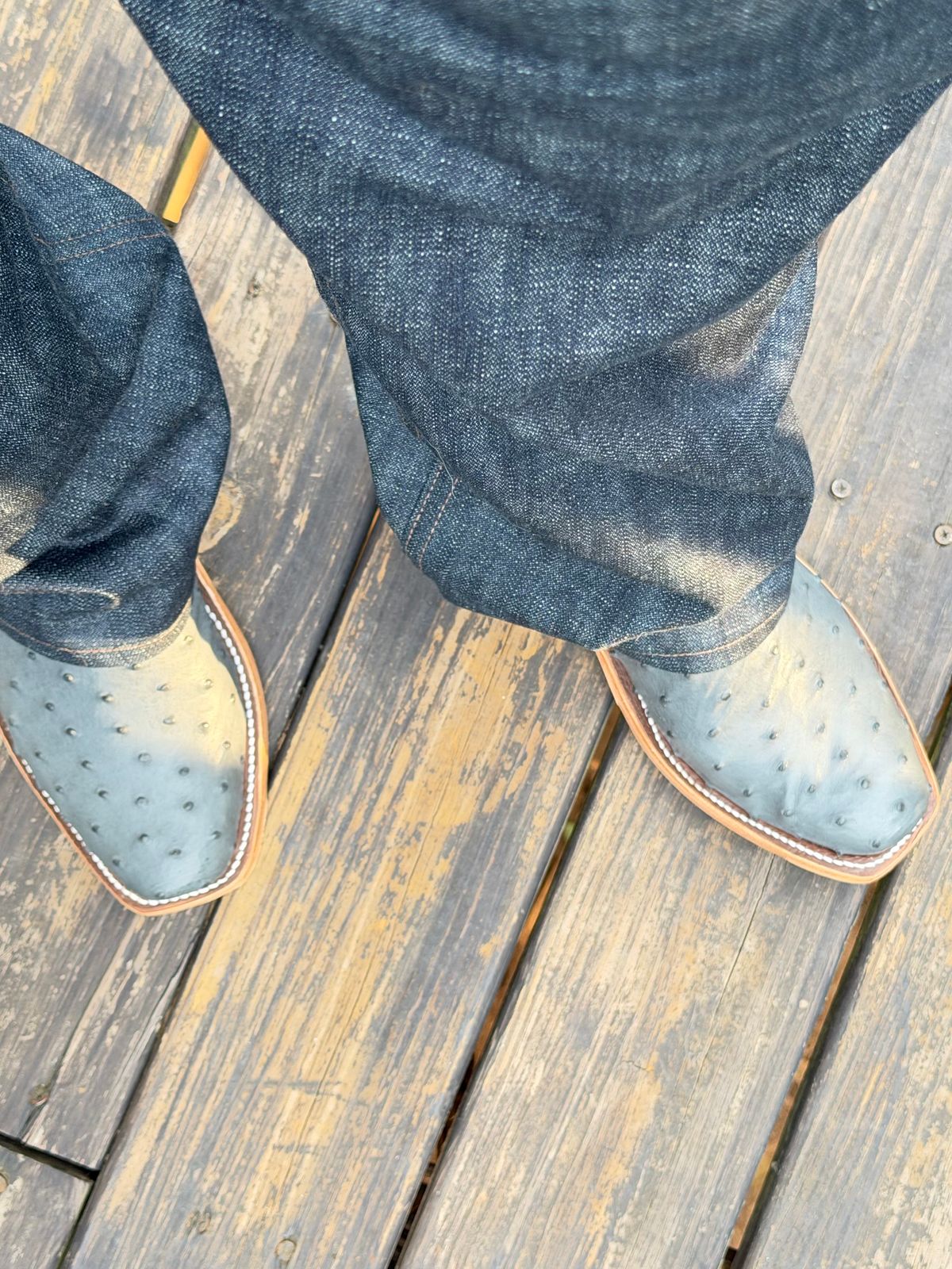 Photo by BigDawg308 on July 4, 2026 of the Anderson Bean Cutter Toe in Full Quill Ostrich & Gloveskin.