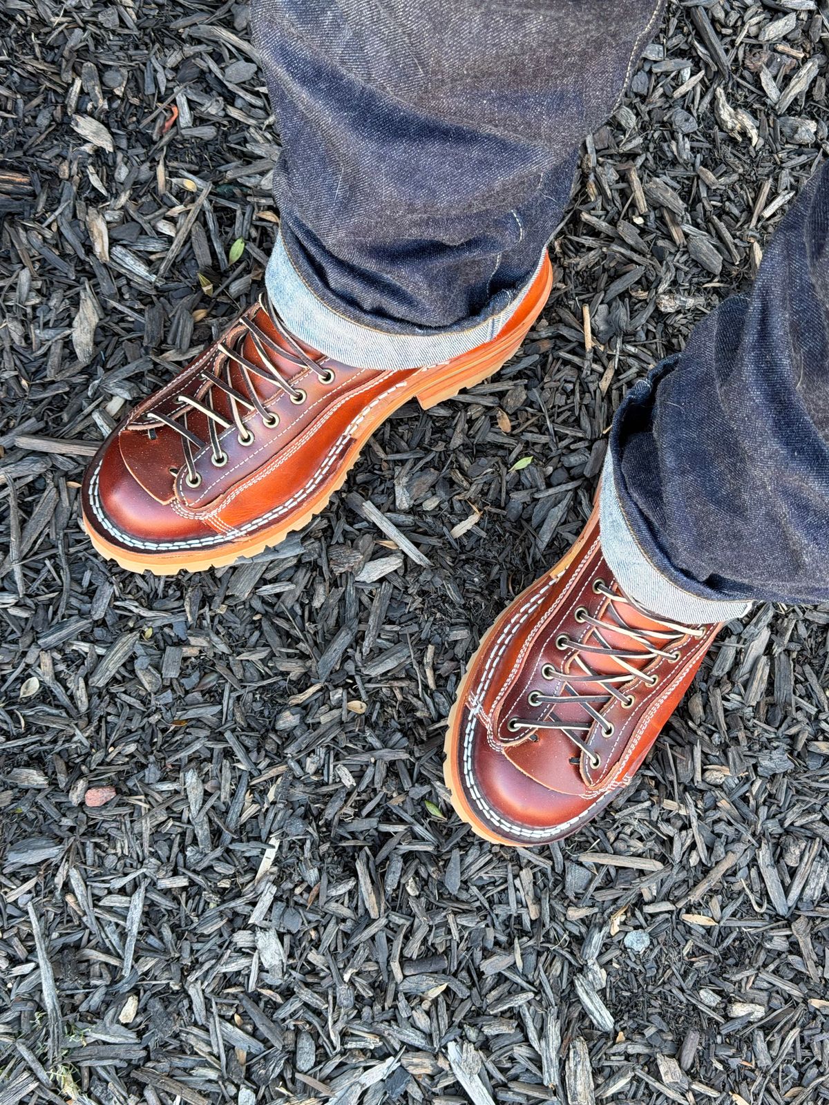 Photo by jy7.62 on February 7, 2026 of the Frank's Boots Monkey Boot in Wickett & Craig Chestnut Oiled Latigo & Wickett & Craig Oiled Latigo Tan.
