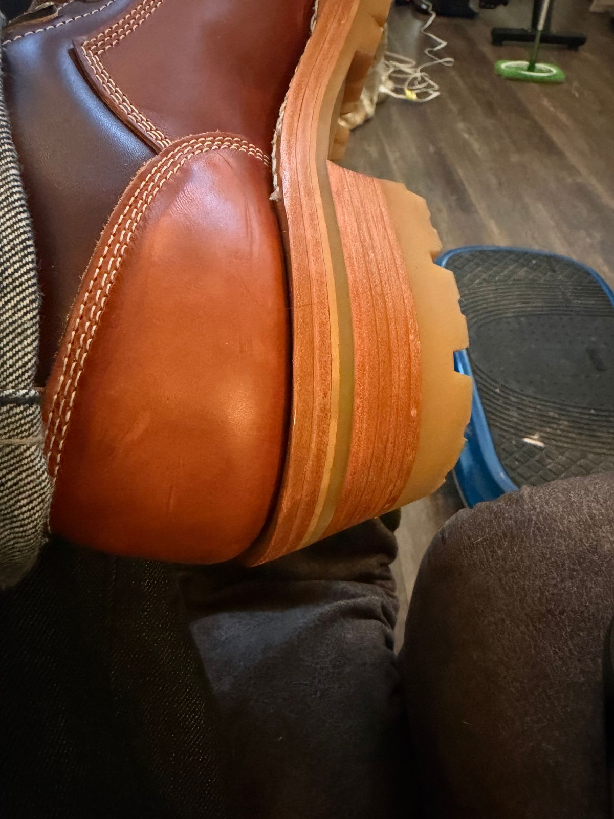 Photo by jy7.62 on February 7, 2026 of the Frank's Boots Monkey Boot in Wickett & Craig Chestnut Oiled Latigo & Wickett & Craig Oiled Latigo Tan.