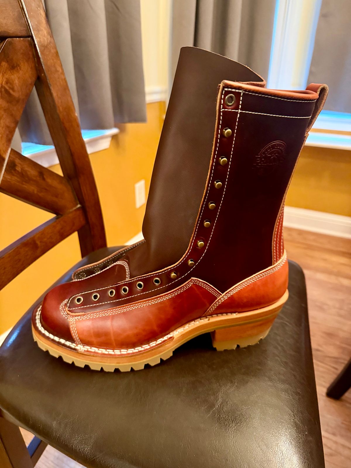 Photo by BigDawg308 on December 2, 2025 of the Frank's Boots Monkey Boot in Wickett & Craig Chestnut Oiled Latigo & Wickett & Craig Oiled Latigo Tan.