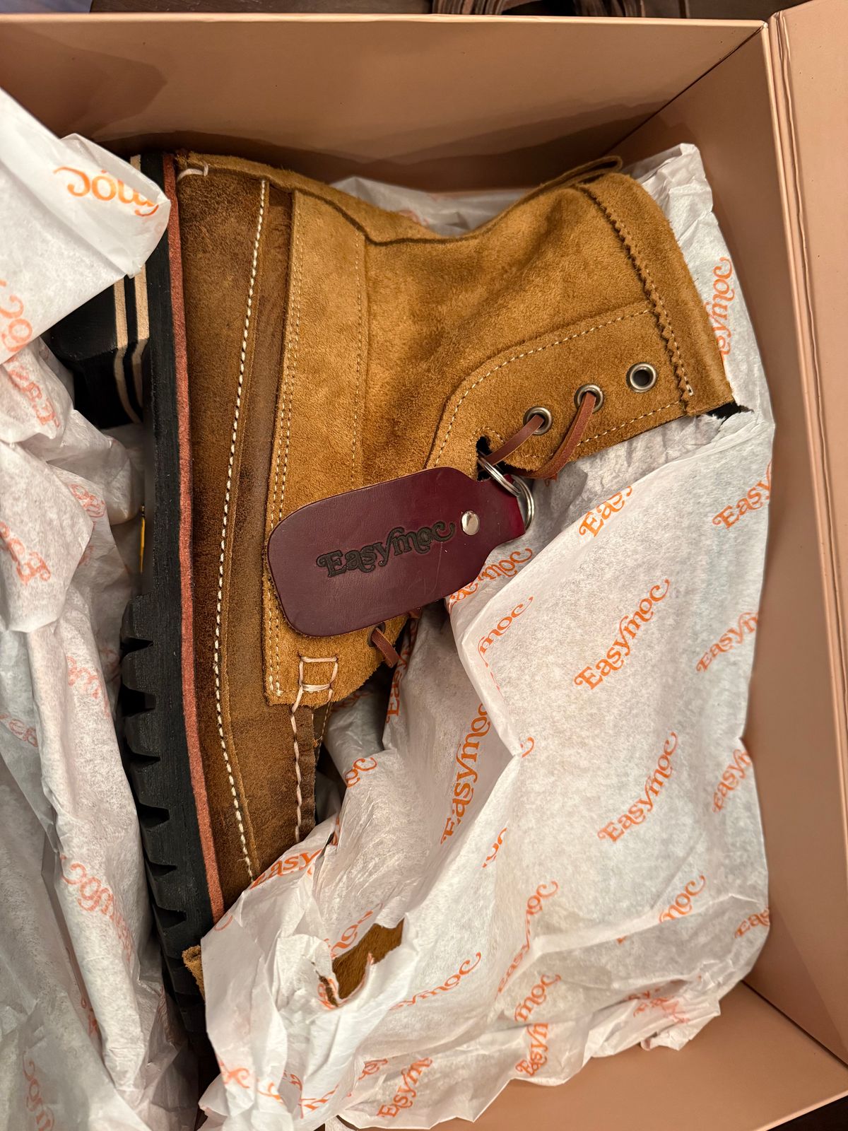 Photo by BigDawg308 on August 6, 2025 of the Easymoc Rangeley in C.F. Stead Waxed Elk & C.F. Stead Snuff Waxed Kudu.