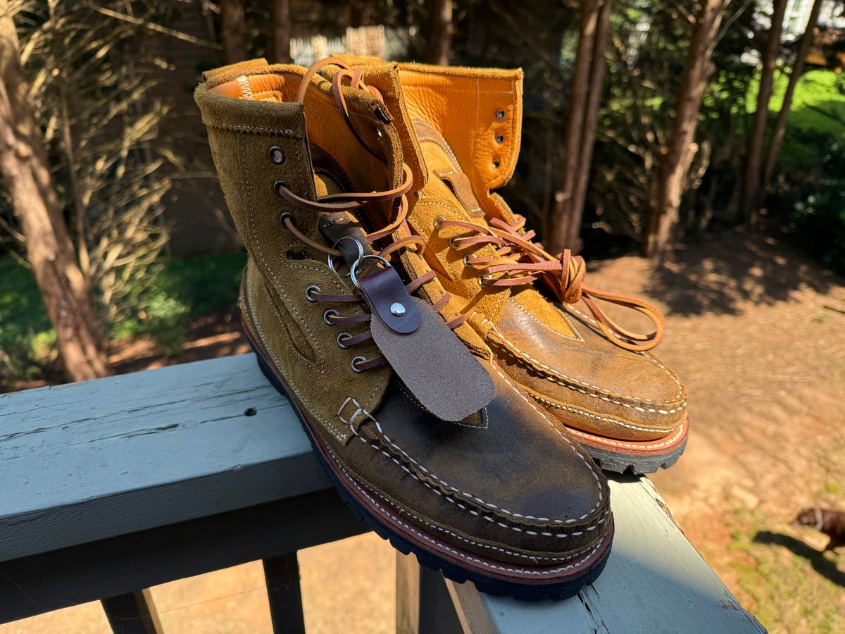 Photo by BigDawg308 on August 6, 2025 of the Easymoc Rangeley in C.F. Stead Waxed Elk & C.F. Stead Snuff Waxed Kudu.