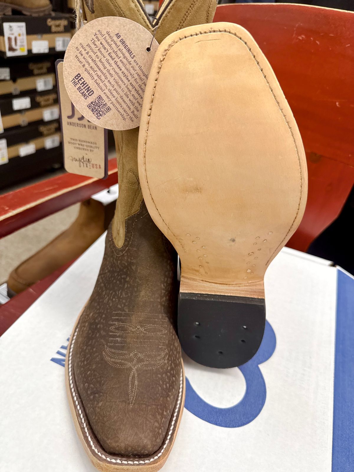 Photo by BigDawg308 on June 23, 2026 of the Anderson Bean Cutter Toe in Tan Hungry Hippo & Tan Sueded Kidskin.