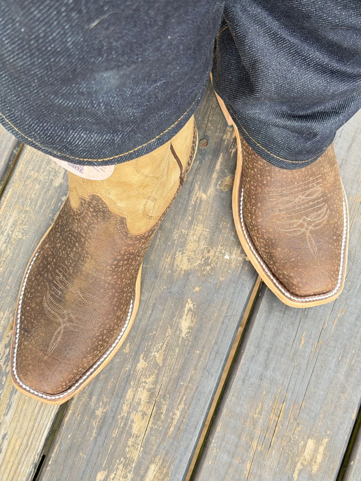 Photo by BigDawg308 on June 27, 2026 of the Anderson Bean Cutter Toe in Tan Hungry Hippo & Tan Sueded Kidskin.
