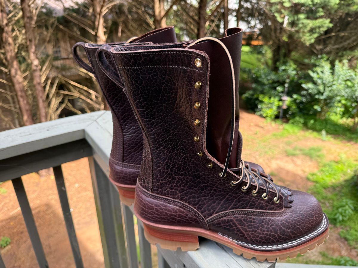 Photo by BigDawg308 on June 19, 2025 of the Nicks Lace To Toe in Law Tanning Walnut Smooth Shruken Bison.