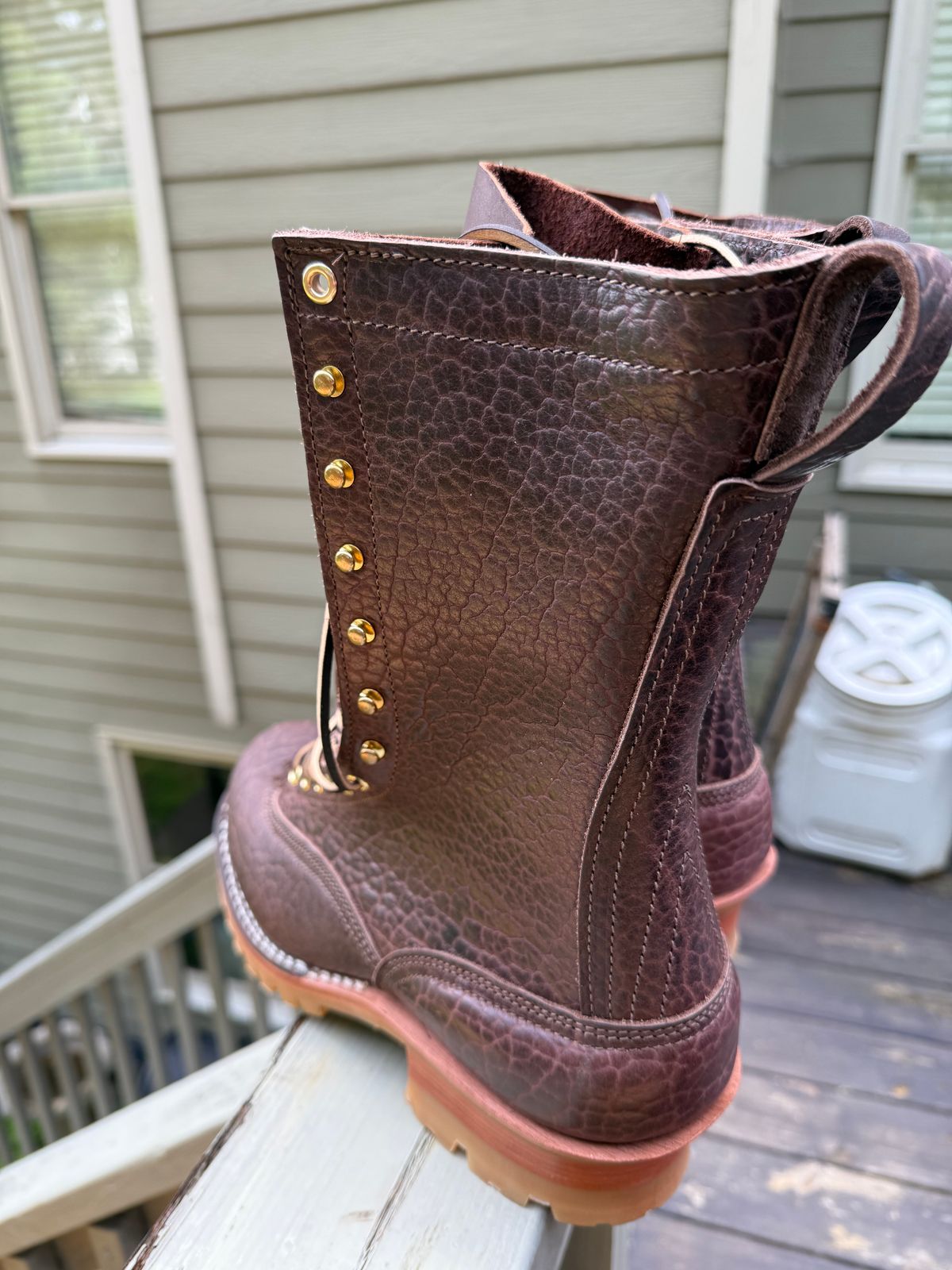 Photo by BigDawg308 on June 19, 2025 of the Nicks Lace To Toe in Law Tanning Walnut Smooth Shruken Bison.