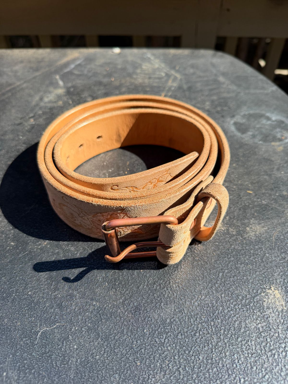 Photo by BigDawg308 on November 4, 2025 of the Harker Leatherworks Kraken in J&FJ Baker Natural Oak Bark Tanned Harness.