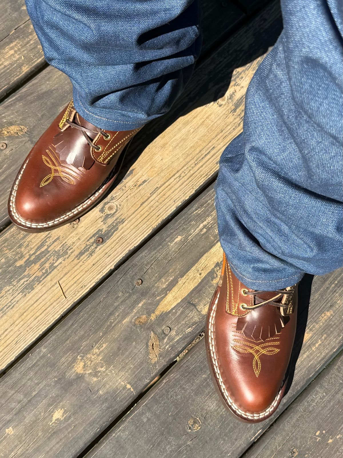 Photo by BigDawg308 on October 16, 2025 of the Frank's Boots Frontier Packer in Horween Timber Chromexcel.
