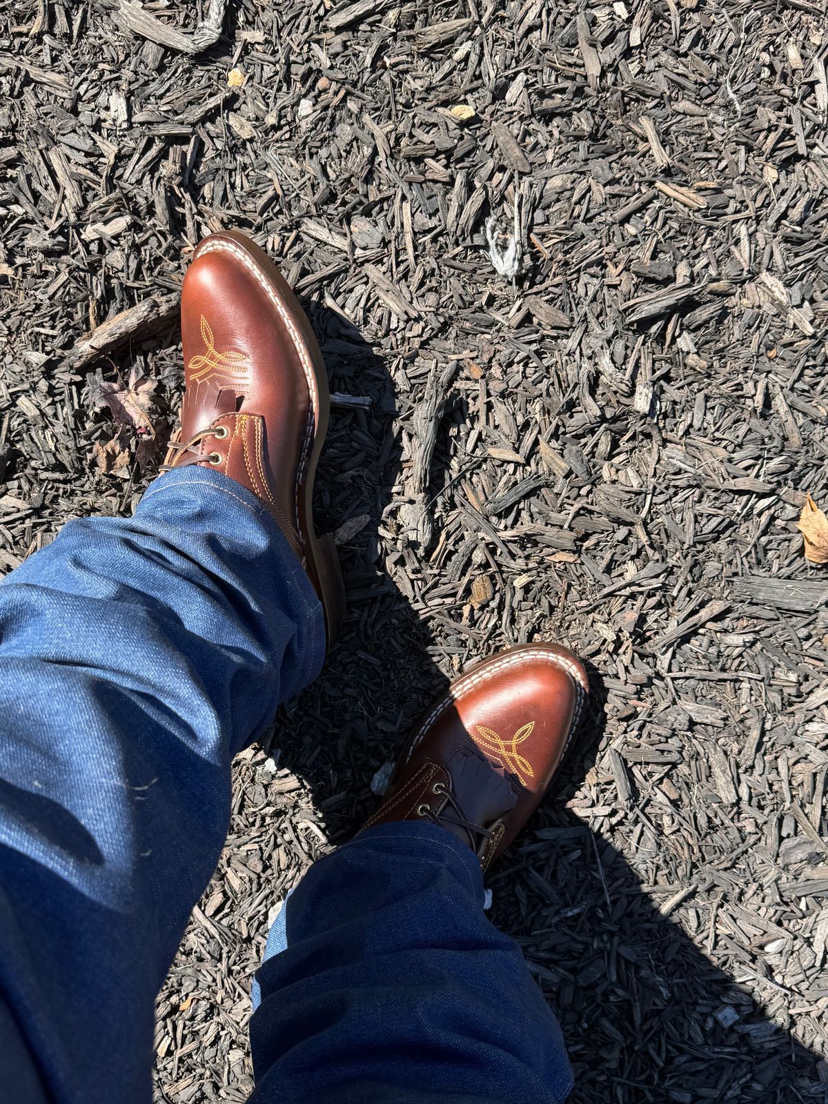 Photo by BigDawg308 on October 16, 2025 of the Frank's Boots Frontier Packer in Horween Timber Chromexcel.