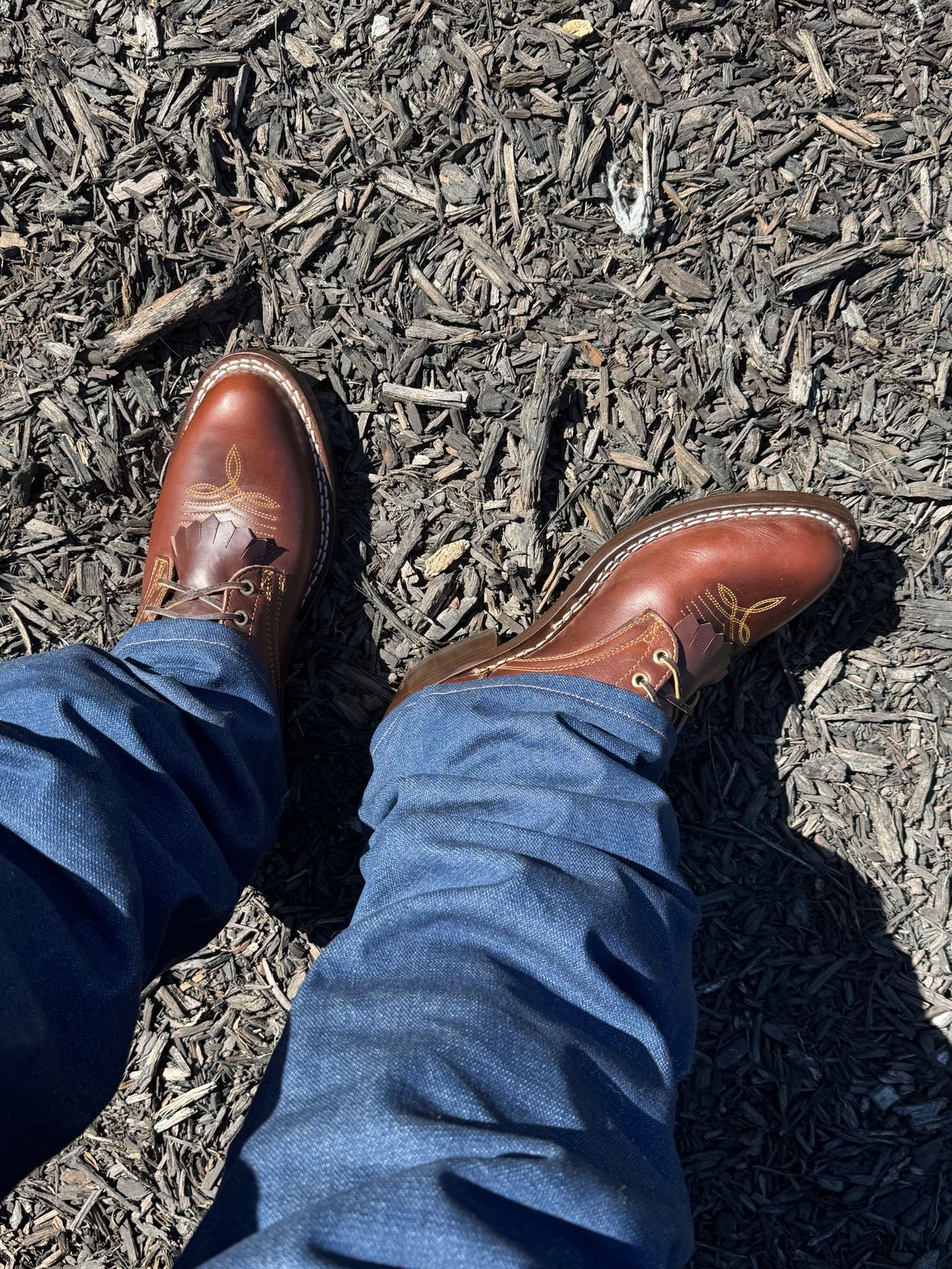 Photo by BigDawg308 on October 16, 2025 of the Frank's Boots Frontier Packer in Horween Timber Chromexcel.