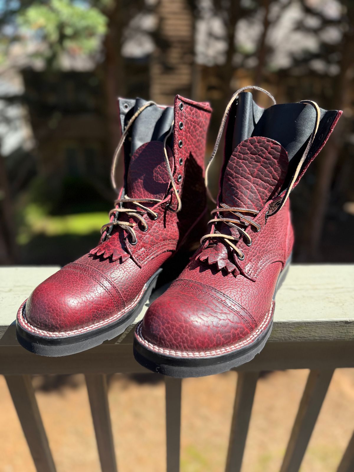 Photo by BigDawg308 on March 17, 2026 of the Nicks MTO in Law Tanning Oxblood Smooth Shruken Bison.