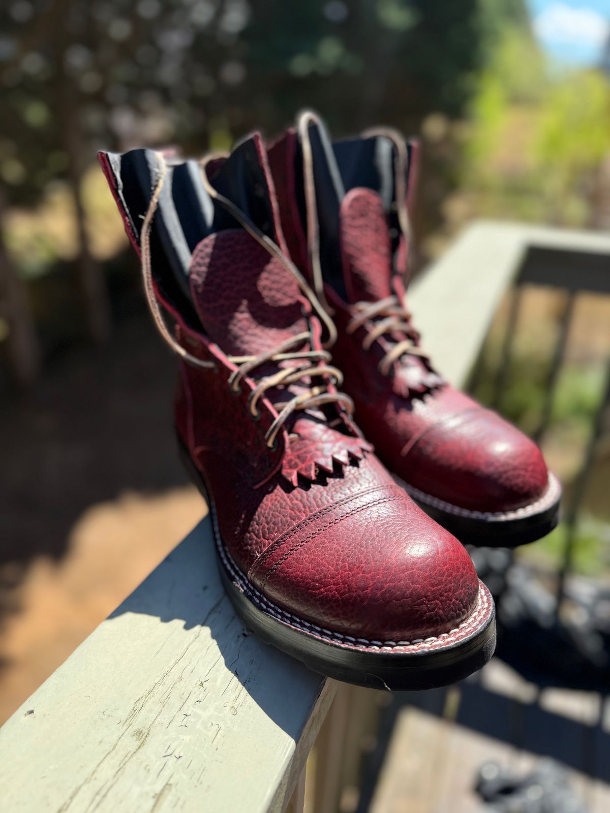 Photo by BigDawg308 on March 17, 2026 of the Nicks MTO in Law Tanning Oxblood Smooth Shruken Bison.