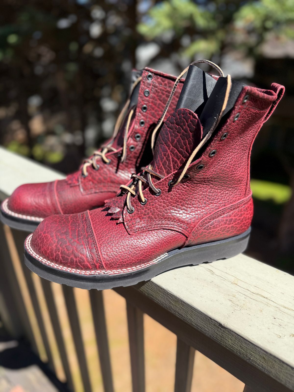 Photo by BigDawg308 on March 17, 2026 of the Nicks MTO in Law Tanning Oxblood Smooth Shruken Bison.