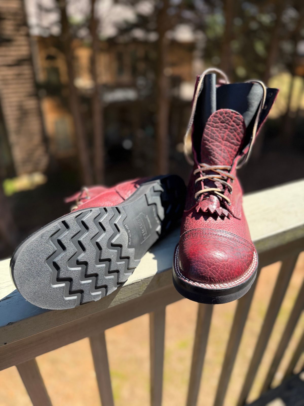 Photo by BigDawg308 on March 17, 2026 of the Nicks MTO in Law Tanning Oxblood Smooth Shruken Bison.