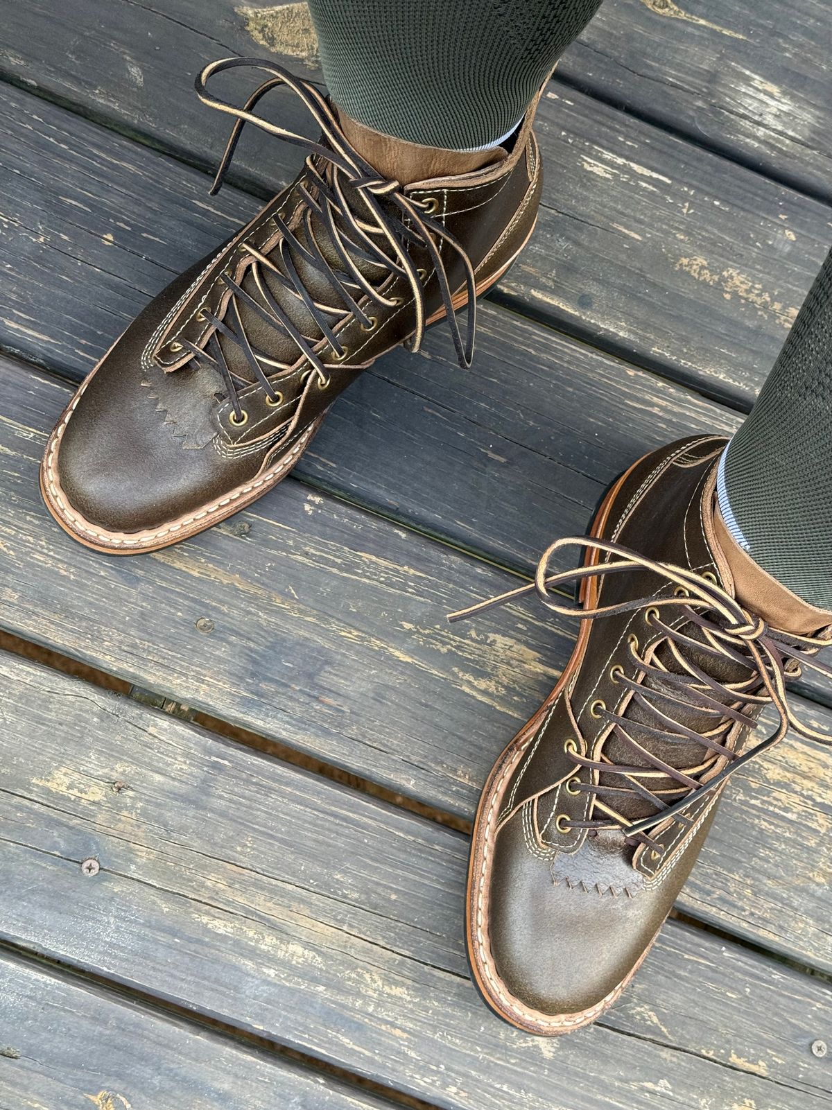 Photo by BigDawg308 on August 27, 2025 of the White's x Division Road LTT Lineman 350 in Horween Olive Waxed Flesh.