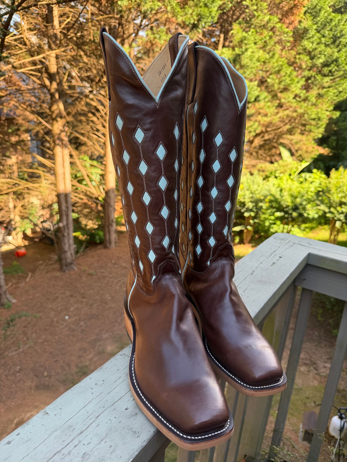 Photo by BigDawg308 on June 17, 2026 of the Olathe Boot Company Cutter Toe in Maryam Vachetta Walnut Horsebutt.