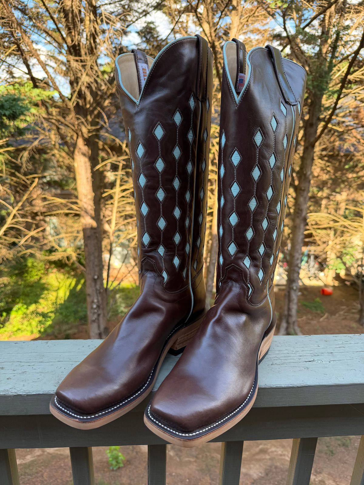 Photo by BigDawg308 on June 17, 2026 of the Olathe Boot Company Cutter Toe in Maryam Vachetta Walnut Horsebutt.